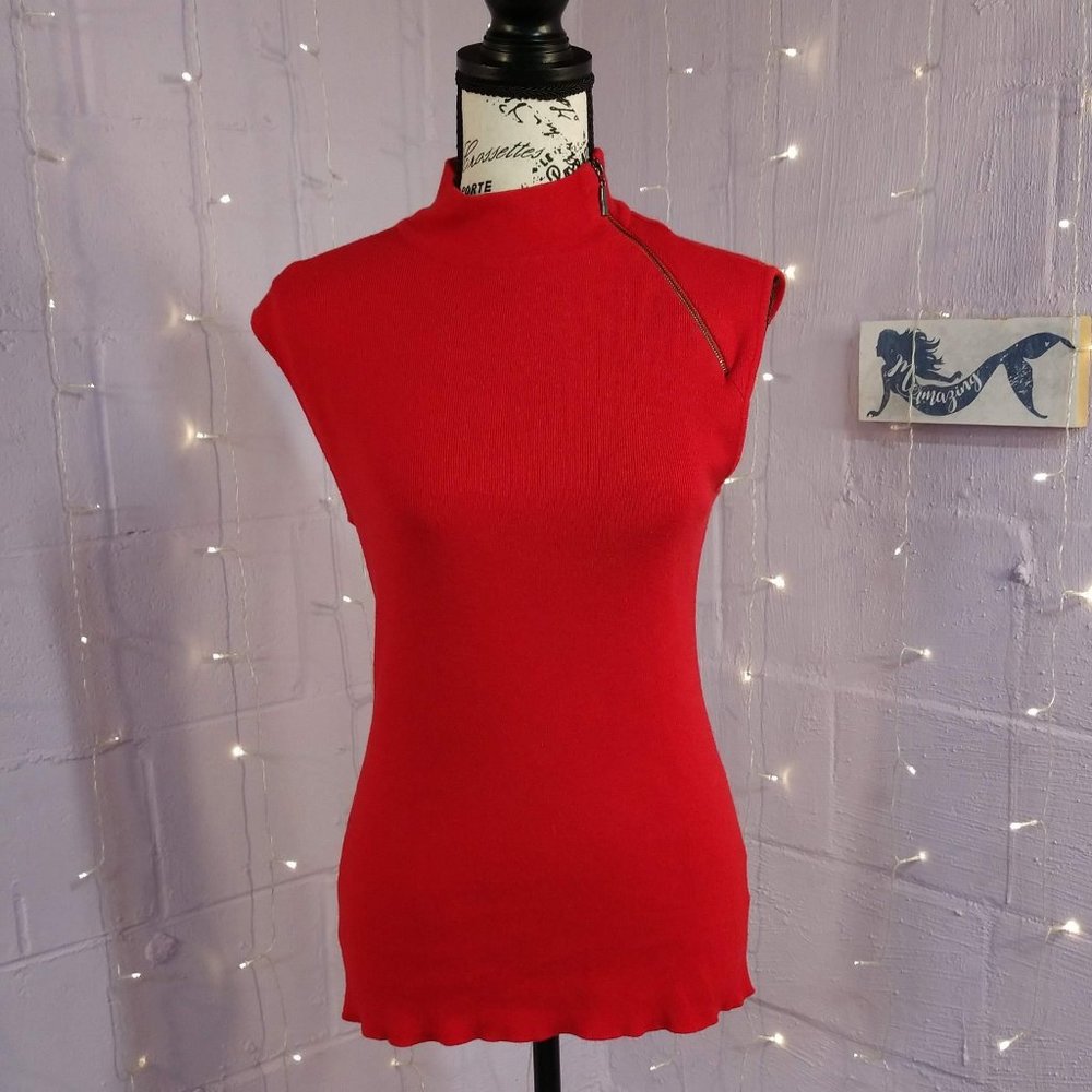 Red Mock Neck Sleeveless Tank